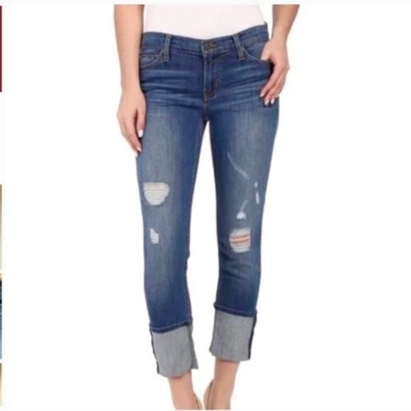 Hudson NWT Sz 4 (27) Crop Muse Skinny Womens Jeans 5” Cuff Distressed Stretch - Picture 1 of 13